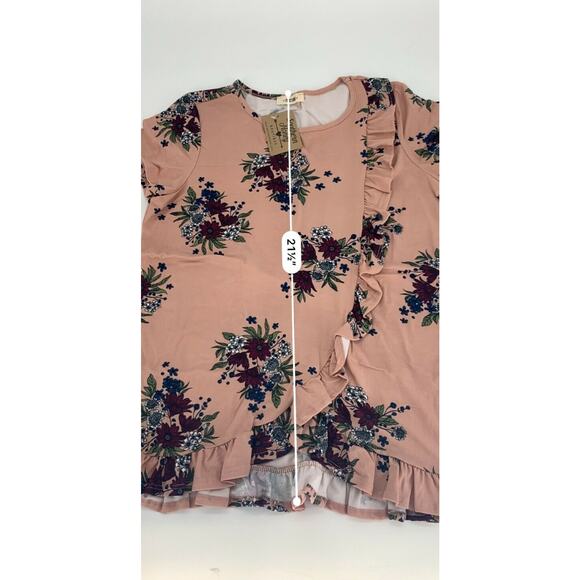 NWT First Loce Womens Rose Ruffle Top Floral Short Sleeve Pink Sz M - Picture 6 of 6